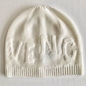 Givenchy Tonal Raised Logo Jacquard Knit Wool Beanie Hat Cream Off White NWT